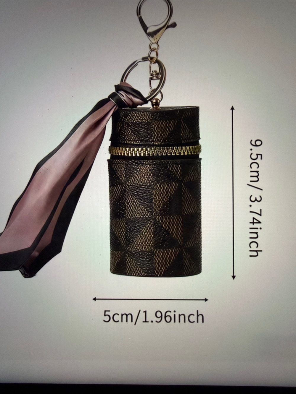 ❣️5|$25❣️Last 1 cream Checkered Lipstick Case Keychain with Scarf Tie - Picture 3 of 4